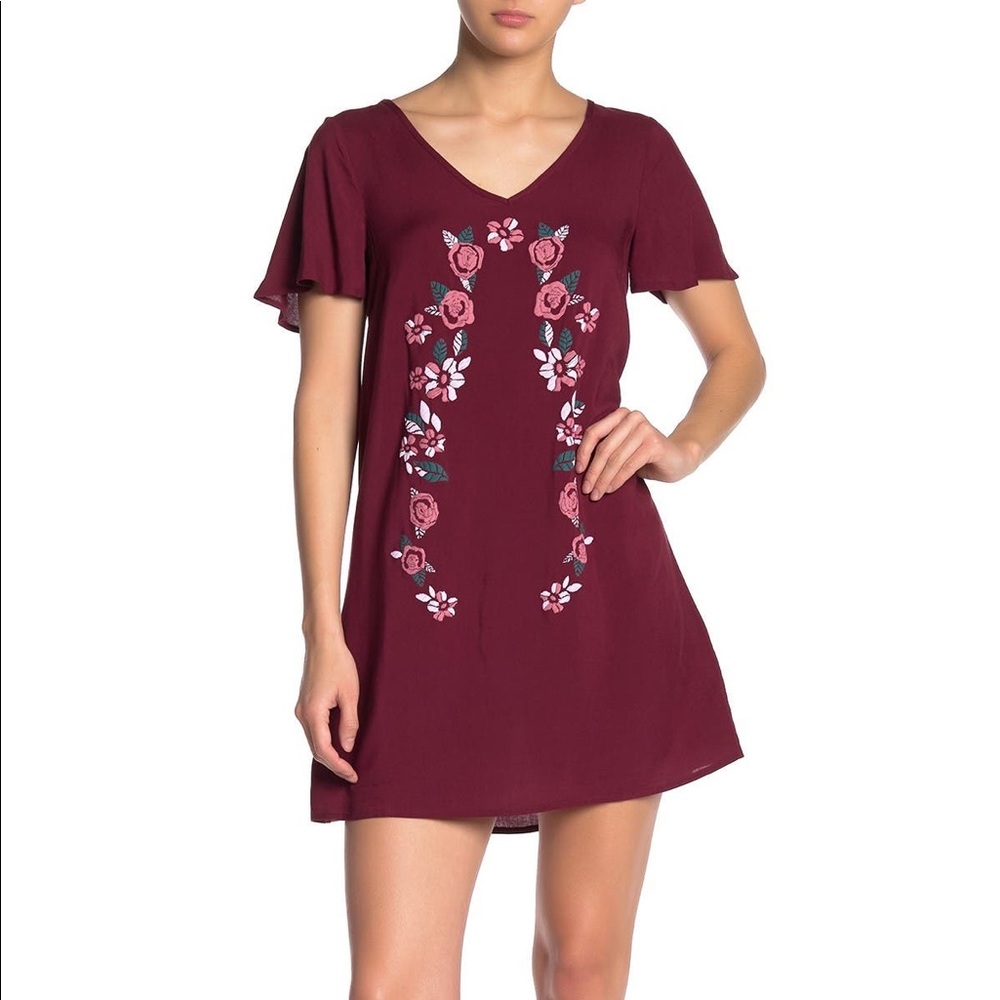 Love, Fire Plus “Embroidered” Flutter Sleeve Dress